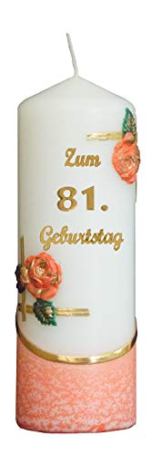 Meissner-Handel Auswahl * Jubiläumskerze/Geburtstagskerze ''Zum 81. Geburtstag'' * orange * mit farbigen Wachsauflagen * (Motiv 003) Auswahl Motiv + Farbe von Meissner-Handel