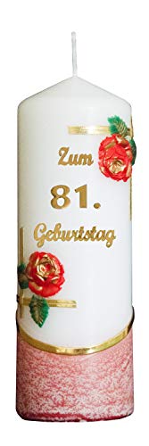 Meissner-Handel Auswahl * Jubiläumskerze/Geburtstagskerze ''Zum 81. Geburtstag'' * rot * mit farbigen Wachsauflagen * (Motiv 003) Auswahl Motiv + Farbe von Meissner-Handel