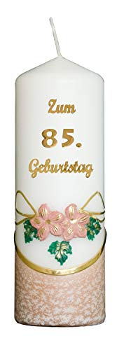 Meissner-Handel Auswahl * Jubiläumskerze/Geburtstagskerze ''Zum 85. Geburtstag'' * Terracotta * mit farbigen Wachsauflagen * (Motiv 002) Auswahl Motiv + Farbe von Meissner-Handel