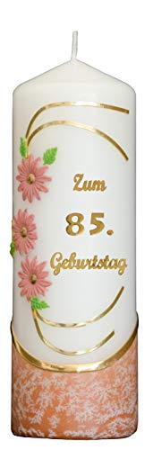 Meissner-Handel Auswahl * Jubiläumskerze/Geburtstagskerze ''Zum 85. Geburtstag'' * Terracotta * mit farbigen Wachsauflagen * (Motiv 021) Auswahl Motiv + Farbe von Meissner-Handel