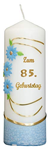 Meissner-Handel Auswahl * Jubiläumskerze/Geburtstagskerze ''Zum 85. Geburtstag'' * blau * mit farbigen Wachsauflagen * (Motiv 021) Auswahl Motiv + Farbe von Meissner-Handel