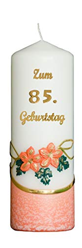 Meissner-Handel Auswahl * Jubiläumskerze/Geburtstagskerze ''Zum 85. Geburtstag'' * orange * mit farbigen Wachsauflagen * (Motiv 002) Auswahl Motiv + Farbe von Meissner-Handel