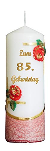 Meissner-Handel Auswahl * Jubiläumskerze/Geburtstagskerze ''Zum 85. Geburtstag'' * rot * mit farbigen Wachsauflagen * (Motiv 003) Auswahl Motiv + Farbe von Meissner-Handel