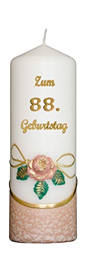 Meissner-Handel Auswahl * Jubiläumskerze/Geburtstagskerze ''Zum 88. Geburtstag'' * Terracotta * mit farbigen Wachsauflagen * (Motiv 001) Auswahl Motiv + Farbe von Meissner-Handel