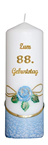 Meissner-Handel Auswahl * Jubiläumskerze/Geburtstagskerze ''Zum 88. Geburtstag'' * blau * mit farbigen Wachsauflagen * (Motiv 001) Auswahl Motiv + Farbe von Meissner-Handel