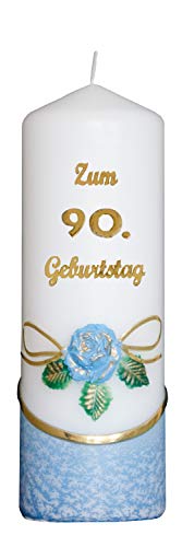 Meissner-Handel Auswahl * Jubiläumskerze/Geburtstagskerze ''Zum 90. Geburtstag'' * blau * mit farbigen Wachsauflagen * (Motiv 001) Auswahl Motiv + Farbe von Meissner-Handel