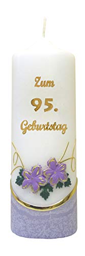 Meissner-Handel Auswahl * Jubiläumskerze/Geburtstagskerze ''Zum 95. Geburtstag'' * lila * mit farbigen Wachsauflagen * (Motiv 002) Auswahl Motiv + Farbe von Meissner-Handel