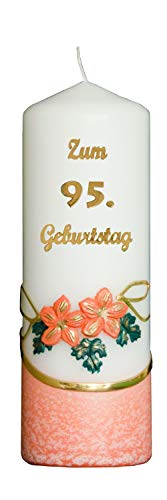 Meissner-Handel Auswahl * Jubiläumskerze/Geburtstagskerze ''Zum 95. Geburtstag'' * orange * mit farbigen Wachsauflagen * (Motiv 002) Auswahl Motiv + Farbe von Meissner-Handel