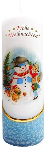 Meissner-Handel Auswahl Motiv, Weihnachtskerze 'Frohe Weihnachten' ca. 6 x 18 cm, farbig getaucht, mit farbigen Wachs- und Bildauflagen * (Motiv 005-FW) von Meissner-Handel