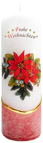 Meissner-Handel Auswahl Motiv, Weihnachtskerze 'Frohe Weihnachten' ca. 6 x 18 cm, farbig getaucht, mit farbigen Wachs- und Bildauflagen * (Motiv 017-FW) von Meissner-Handel