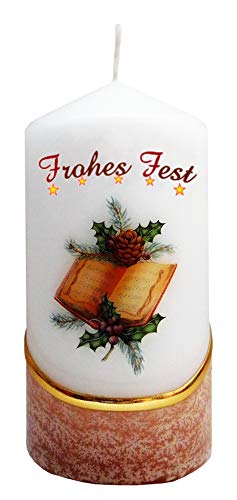 Meissner-Handel Auswahl Motiv, Weihnachtskerze 'Frohes Fest' ca. 6 x 12 cm, farbig getaucht, mit farbigen Wachs- und Bildauflagen * (Motiv 030) von Meissner-Handel