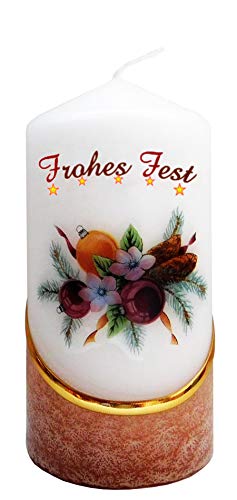 Meissner-Handel Auswahl Motiv, Weihnachtskerze 'Frohes Fest' ca. 6 x 12 cm, farbig getaucht, mit farbigen Wachs- und Bildauflagen * (Motiv 031) von Meissner-Handel