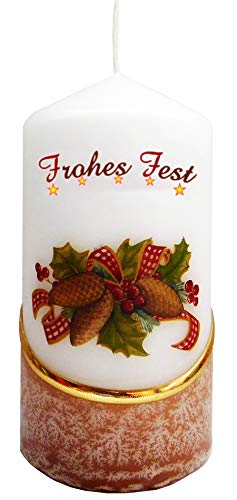 Meissner-Handel Auswahl Motiv, Weihnachtskerze 'Frohes Fest' ca. 6 x 12 cm, farbig getaucht, mit farbigen Wachs- und Bildauflagen * (Motiv 032) von Meissner-Handel