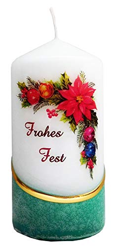 Meissner-Handel Auswahl Motiv, Weihnachtskerze 'Frohes Fest' ca. 6 x 12 cm, farbig getaucht, mit farbigen Wachs- und Bildauflagen * (Motiv 041) von Meissner-Handel