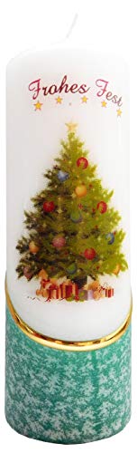 Meissner-Handel Auswahl Motiv, Weihnachtskerze 'Frohes Fest' ca. 6 x 18 cm, farbig getaucht, mit farbigen Wachs- und Bildauflagen * (Motiv 001-FF) von Meissner-Handel