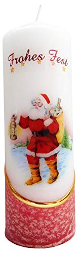 Meissner-Handel Auswahl Motiv, Weihnachtskerze 'Frohes Fest' ca. 6 x 18 cm, farbig getaucht, mit farbigen Wachs- und Bildauflagen * (Motiv 009-FF) von Meissner-Handel