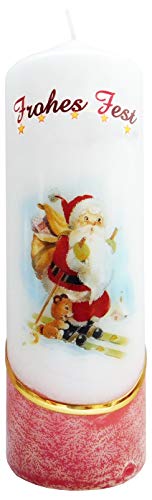Meissner-Handel Auswahl Motiv, Weihnachtskerze 'Frohes Fest' ca. 6 x 18 cm, farbig getaucht, mit farbigen Wachs- und Bildauflagen * (Motiv 011-FF) von Meissner-Handel