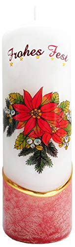 Meissner-Handel Auswahl Motiv, Weihnachtskerze 'Frohes Fest' ca. 6 x 18 cm, farbig getaucht, mit farbigen Wachs- und Bildauflagen * (Motiv 017-FF) von Meissner-Handel