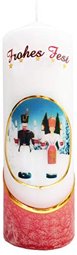 Meissner-Handel Auswahl Motiv, Weihnachtskerze 'Frohes Fest' ca. 6 x 18 cm, farbig getaucht, mit farbigen Wachs- und Bildauflagen * (Motiv 018-FF) von Meissner-Handel
