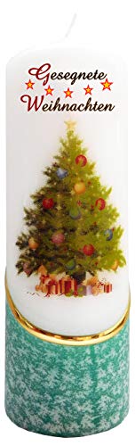 Meissner-Handel Auswahl Motiv, Weihnachtskerze 'Gesegnete Weihnachten' ca. 6 x 18 cm, farbig getaucht, mit farbigen Wachs- und Bildauflagen * (Motiv 001-GW) von Meissner-Handel
