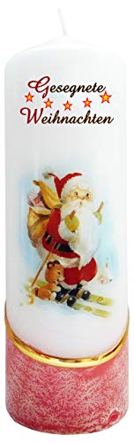 Meissner-Handel Auswahl Motiv, Weihnachtskerze 'Gesegnete Weihnachten' ca. 6 x 18 cm, farbig getaucht, mit farbigen Wachs- und Bildauflagen * (Motiv 011-GW) von Meissner-Handel