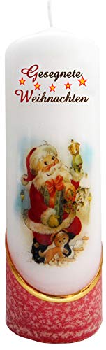 Meissner-Handel Auswahl Motiv, Weihnachtskerze 'Gesegnete Weihnachten' ca. 6 x 18 cm, farbig getaucht, mit farbigen Wachs- und Bildauflagen * (Motiv 013-GW) von Meissner-Handel