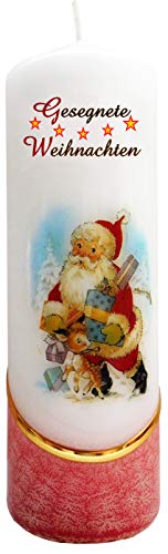 Meissner-Handel Auswahl Motiv, Weihnachtskerze 'Gesegnete Weihnachten' ca. 6 x 18 cm, farbig getaucht, mit farbigen Wachs- und Bildauflagen * (Motiv 014-GW) von Meissner-Handel