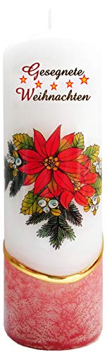 Meissner-Handel Auswahl Motiv, Weihnachtskerze 'Gesegnete Weihnachten' ca. 6 x 18 cm, farbig getaucht, mit farbigen Wachs- und Bildauflagen * (Motiv 017-GW) von Meissner-Handel