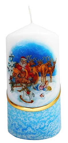 Meissner-Handel Auswahl Motiv, Weihnachtskerze ca. 6 x 12 cm, farbig getaucht, mit farbigen Wachs- und Bildauflagen * (Motiv 042) von Meissner-Handel