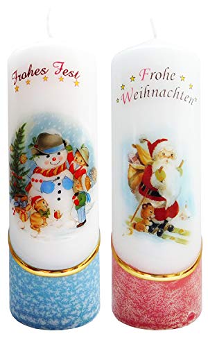 Meissner-Handel Auswahl Motiv + Farbe - 2 Stück Weihnachtskerzen ca. 6 x 18 cm, farbig getaucht, optional m. Kerzenständer oder Untersetzer von Meissner-Handel