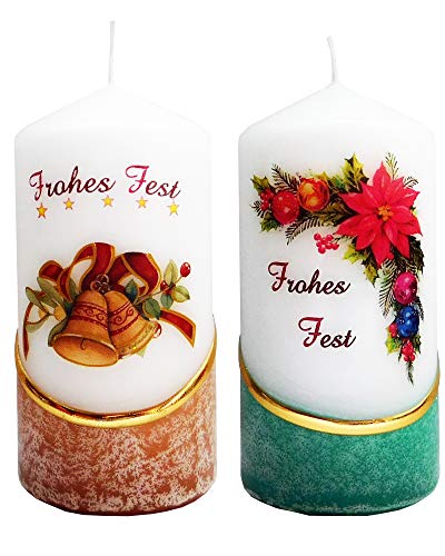 Meissner-Handel Auswahl Motiv - 2 Stück Weihnachtskerzen ca. 6 x 12 cm, farbig getaucht, optional m. Kerzenständer oder Untersetzer von Meissner-Handel