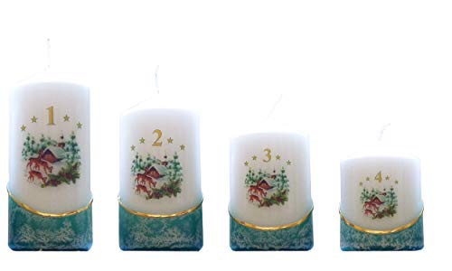 Meissner-Handel Auswahl - Weihnachtskerze/Adventskerze/Adventskalender - 4 Kerzen - farbig getaucht, grün - jeden Advent EIN Stückchen abbrennen - Auswahl Motiv von Meissner-Handel