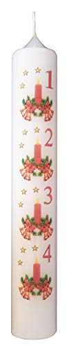 Meissner-Handel - Auswahl - Weihnachtskerze/Adventskerze/Adventskalender 4 x 24 cm weiß (008) - jeden Tag EIN Stückchen abbrennen - Auswahl Motiv von Meissner-Handel