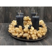 Adventskranz Schwarz Gold Natur Trockenblumen von MeissnerFloristik