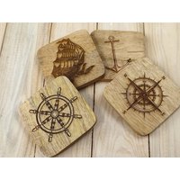 Maritimer Untersetzer Glasuntersetzer Nautik Holz 4 Stück Im Set von MeissnerFloristik