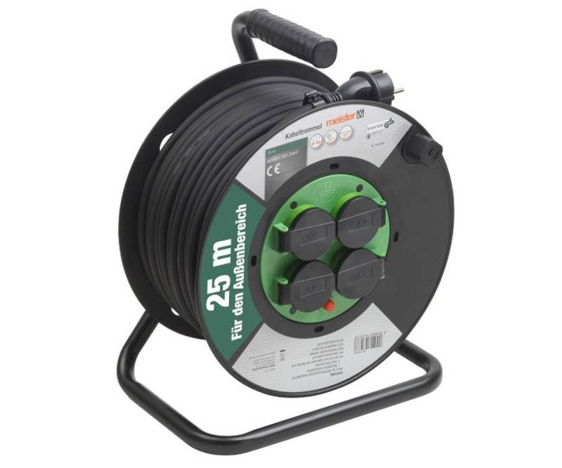 Meister Werkzeuge Kabeltrommel Verlängerungskabel H05RR-F 3G1,5mm² 25m mit 4 Steckdosen Kabeltrommel 4-fach (Thermoschalter, Kabellänge 25 m) von Meister Werkzeuge