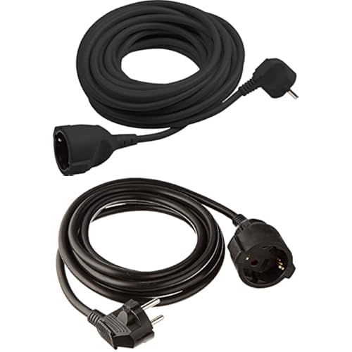 Bundle aus Meister Schutzkontakt-Verlängerung - 5 m Kabel und 3 m Kabel - schwarz - Kunststoffleitung - IP20 Innenbereich/Kupplung mit Berührungsschutz/Schuko-Verlängerung von Meister