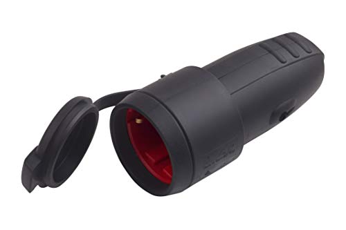Meister Schutzkontakt-Kupplung - Gummi/Kunststoff - schwarz - 250 V - 16 A - Maximaler Kabelquerschnitt 2,5 mm² - IP44 Außenbereich - Zentrale Einführung / Schuko-Kupplung mit Knickschutz / 7422420 von Meister