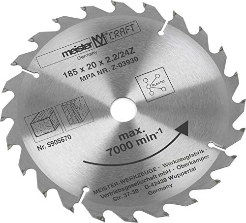 Meister Sägeblatt Ø 185 x 20 x 2,2 mm - 24 Zähne - Max. 6.700 min-1 - Hartmetallbestückt - Optimale Schneidschärfe - Ideal für schnelle Längsschnitte / Kreissägeblatt / Hartmetall-Sägeblatt / 5905670 Meister Sägeblatt Ø 185 x 20 x 2,2 mm - 24 Zähne - Max. 6.700 min-1 - Hartmetallbestückt - Optimale Schneidschärfe - Ideal für schnelle Längsschnitte / Kreissägeblatt / Hartmetall-Sägeblatt / 5905670 von Meister Craft