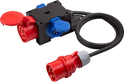 Meister CEE-Stromverteiler 3-fach - 1,5 m Kabel - 1x CEE- & 2x Schuko-Steckdose - Robuste Gummileitung H07RN-F5G 1,5 mm² - IP44 Außenbereich / Starkstrom-Verteiler für Baustellen & Gewerbe / 7424170 von Meister