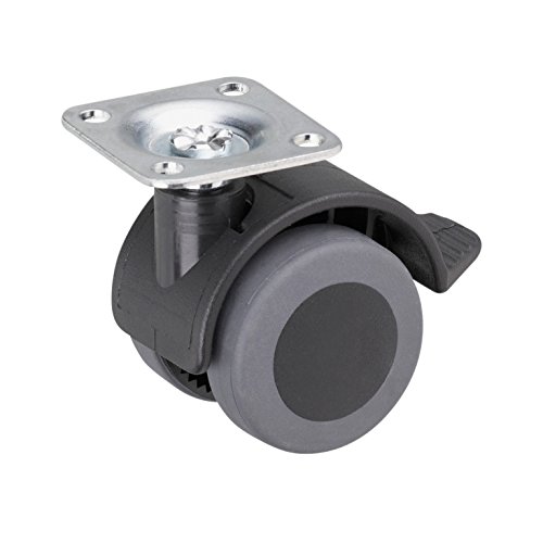 Metafranc Doppelrolle Ø 40 mm - Feststeller - 38 x 38 mm Platte - TPR-Rad - Weiche Lauffläche - Gleitlager - 30 kg Tragkraft / Transportrolle / Containerrolle / Möbelrolle / 802230 von Metafranc