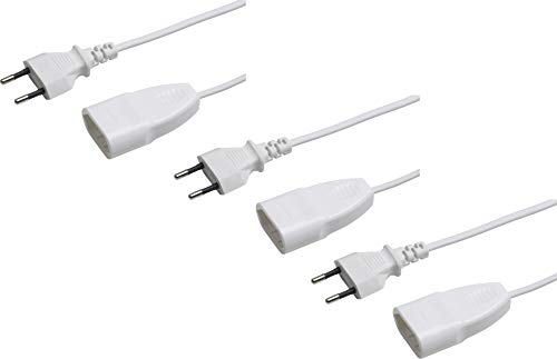 Meister Euro-Verlängerung - 3 Stück - 3 m Kabel - weiß - Kunststoffleitung - IP20 Innenbereich - Ideal für Lampen und Lichterketten, Verlängerungskabel, Euro-Stecker, Euro-Kupplung, 7431310 von Meister