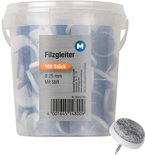 Metafranc Filz-Gleiter Ø 25 mm - Mit Nagel - weiß - 100 Stück - Effektiver Schutz Ihrer Möbel & Stühle / Möbelgleiter-Set für empfindliche Böden / Stuhlgleiter / Bodengleiter / 642700 von Metafranc