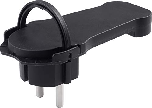 Meister Flachstecker schwarz - Mit Klappbügel - Geeignet für Leitungen mit 1,5 mm² Kabelquerschnitt - IP20 Innenbereich / Schutzkontakt-Winkelstecker extraflach / Schuko-Stecker / 7421080, 1 Stück von Meister