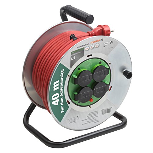 Meister Kabeltrommel H07RN-F3G1,5, IP44 - 40 m Kabel - Thermoschutz-Schalter - Outdoor / Kabelrolle mit 4 Schuko-Steckdosen / Kabelbox mit Verlängerungskabel / Leitungsroller mit Kurbel / 7435890 von Meister