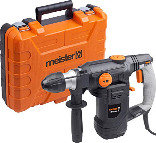 Meister Pneumatischer Bohrhammer 1500 Watt, MPH1500-1 - SDS-Plus Aufnahme - 4 Joule Schlagenergie - Antivibrationsgriff & Tiefenanschlag / Bohrmaschine mit Hammerwerk / Kombihammer im Koffer / 5452860 von Meister