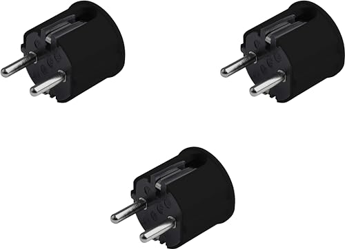 Meister Schutzkontakt-Stecker - 3 Stück - Kunststoff - schwarz - 250 V - 16 A - Maximaler Kabelquerschnitt 2,5 mm² - IP20 Innenbereich - Seitliche Einführung/Schuko-Stecker Zugentlastung / 7421630 von Meister