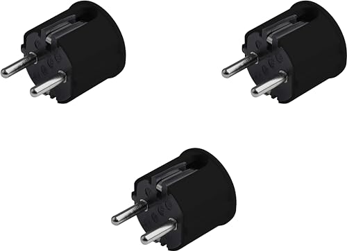 Meister Schutzkontakt-Stecker - 3 Stück - Kunststoff - schwarz - 250 V - 16 A - Maximaler Kabelquerschnitt 2,5 mm² - IP20 Innenbereich - Seitliche Einführung / Schuko-Stecker mit Zugentlastung / 7421630 Meister Schutzkontakt-Stecker - 3 Stück - Kunststoff - schwarz - 250 V - 16 A - Maximaler Kabelquerschnitt 2,5 mm² - IP20 Innenbereich - Seitliche Einführung / Schuko-Stecker mit Zugentlastung / 7421630 von Meister