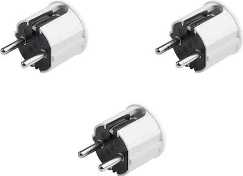 Meister Schutzkontakt-Stecker - 3 Stück - Kunststoff - weiß - 250 V - 16 A - Maximaler Kabelquerschnitt 2,5 mm² - IP20 Innenbereich - Seitliche Einführung / Schuko-Stecker mit Zugentlastung / 7421620 von Meister