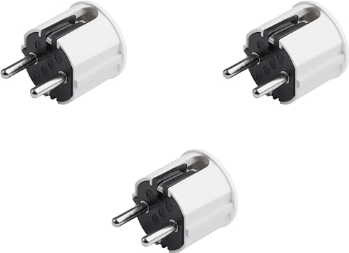 Meister Schutzkontakt-Stecker - 3 Stück - Kunststoff - weiß - 250 V - 16 A - Maximaler Kabelquerschnitt 2,5 mm² - IP20 Innenbereich - Seitliche Einführung/Schuko-Stecker mit Zugentlastung / 7421620 von Meister